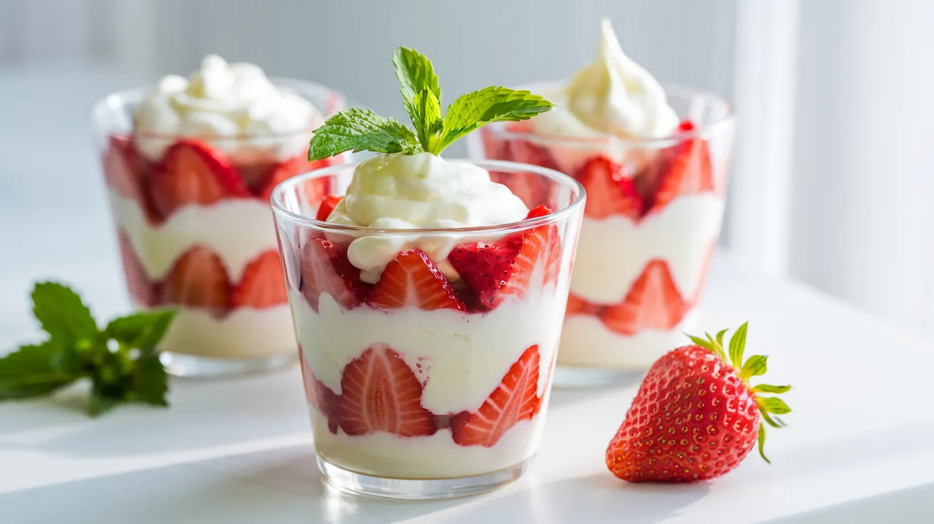 Exploring the Delightful World of Fresas con Crema 1 a dessert featuring strawberries and cream served in transparent glass cups.