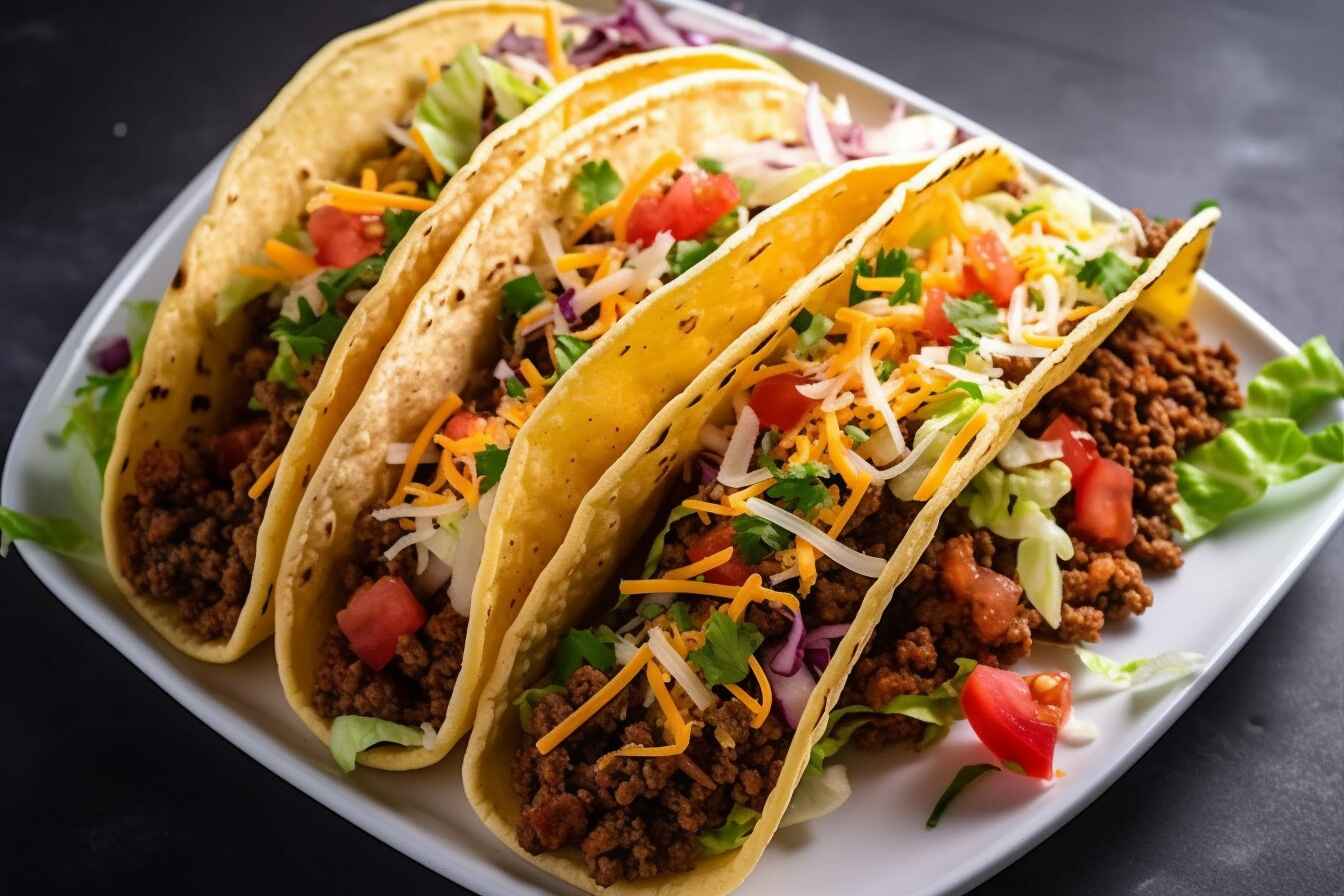 Quick Beef Tacos: A Flavorful Solution to Busy Weeknights 1 A trio of freshly made quick beef tacos on a white plat