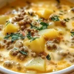 A grandma's Cheesy Hamburger Potato Soup