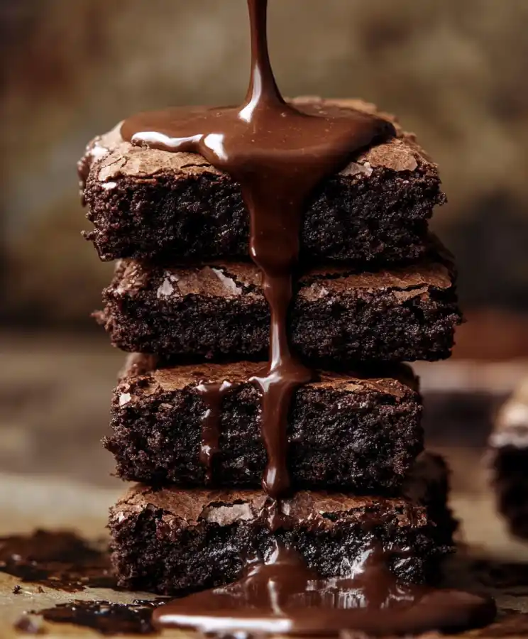 Easy Brownie Recipe Without Butter: Indulgent & Dairy-Free Chocolate Treat 1 Stack of brownies drizzled with rich chocolate sauce