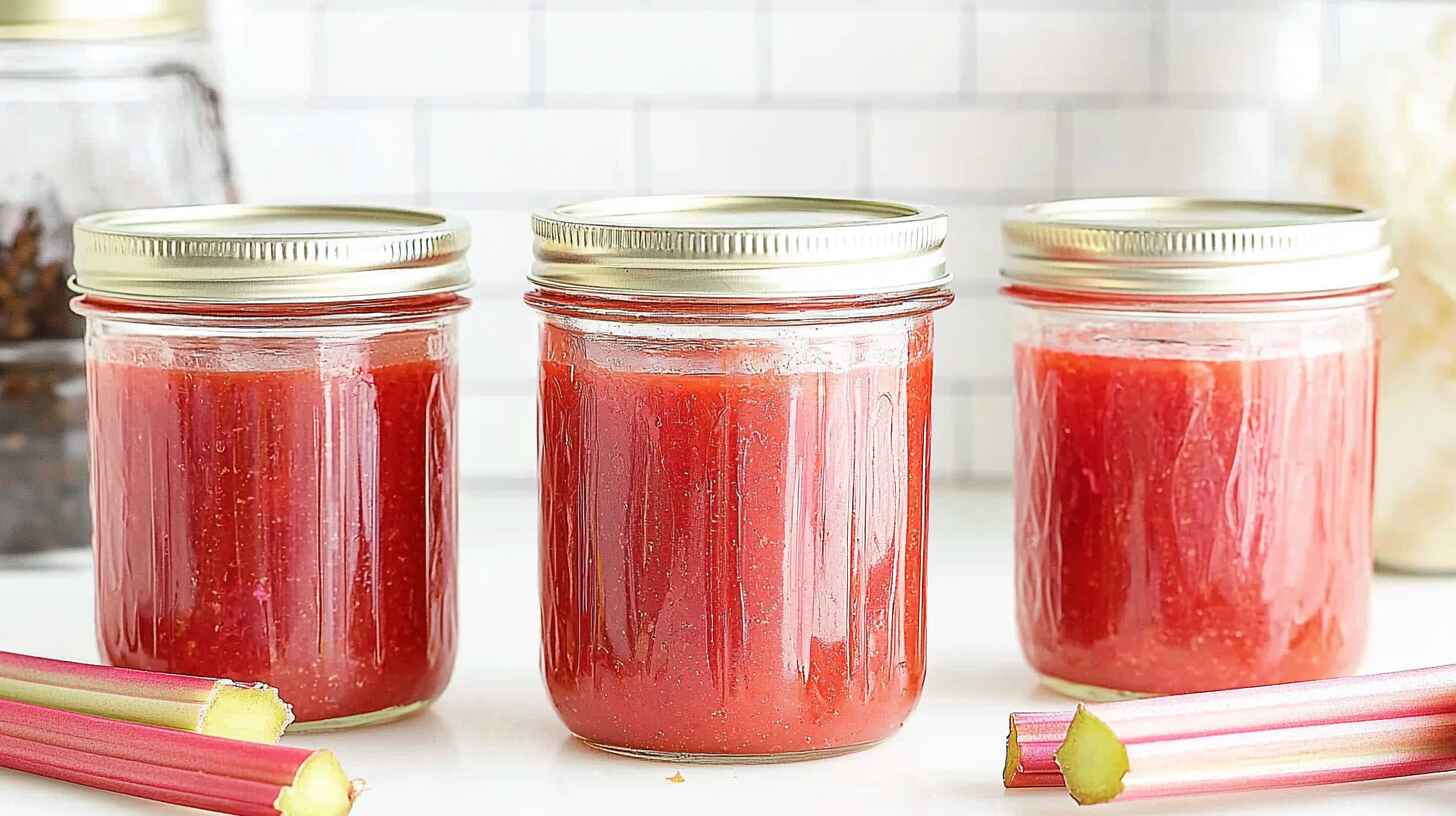 Rhubarb Sauce: A Sweet-Tart Staple That Transforms Every Bite 2 Jars of fresh rhubarb compote on a white countertop
